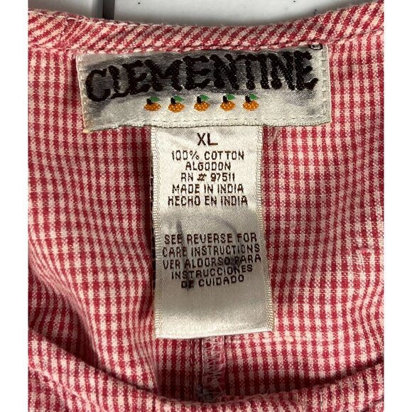 Vintage Clementine Plaid Blouse Women XL Red White Button Up Floral Embroidered - Picture 3 of 7